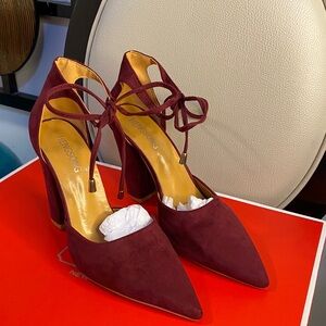 Chic Burgundy Lace-Up Suede Heels